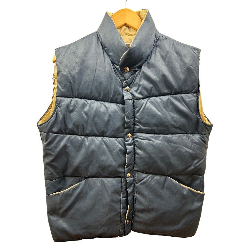 A.L.P. Down Vest‎ Unisex M Blue Nylon Duck Down Talon Zip Vintage Made in USA